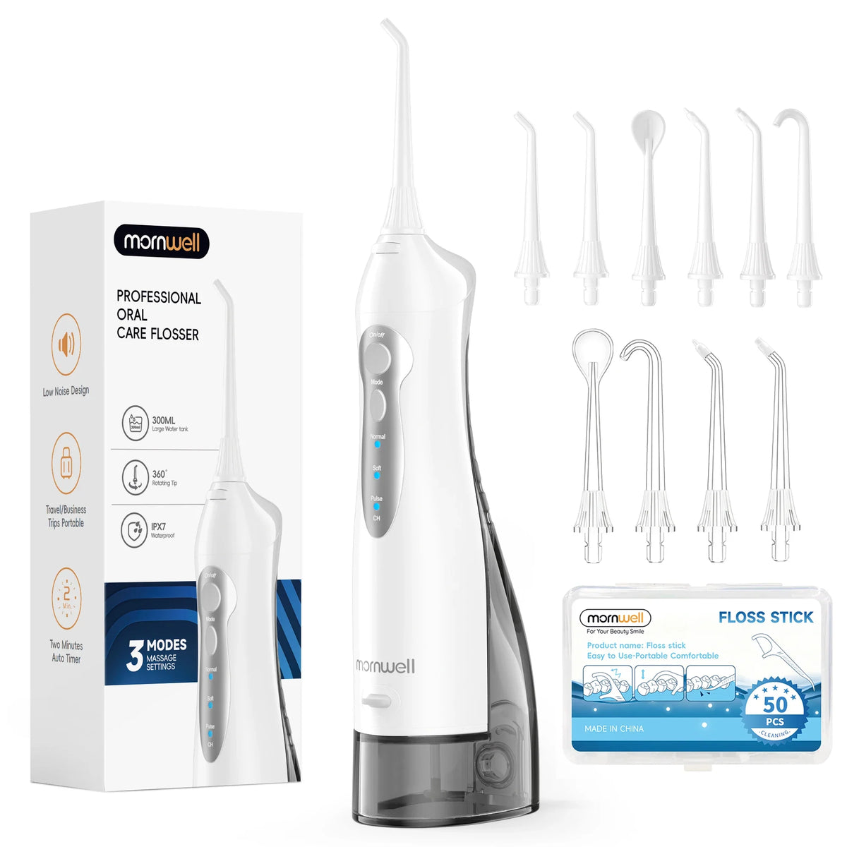 סילון מים דנטלי נייד – 6 פיות, מיכל 300 מ״ל, נטען USB – תמונת מוצר 2