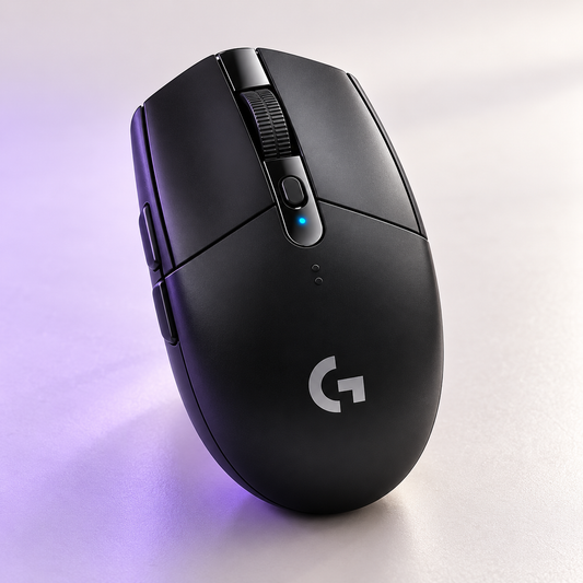 עכבר גיימינג אלחוטי Logitech G305 LIGHTSPEED על רקע סטודיו בהיר