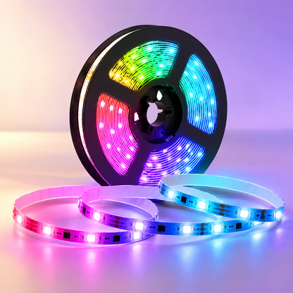 פס תאורת LED צבעוני על גליל שחור